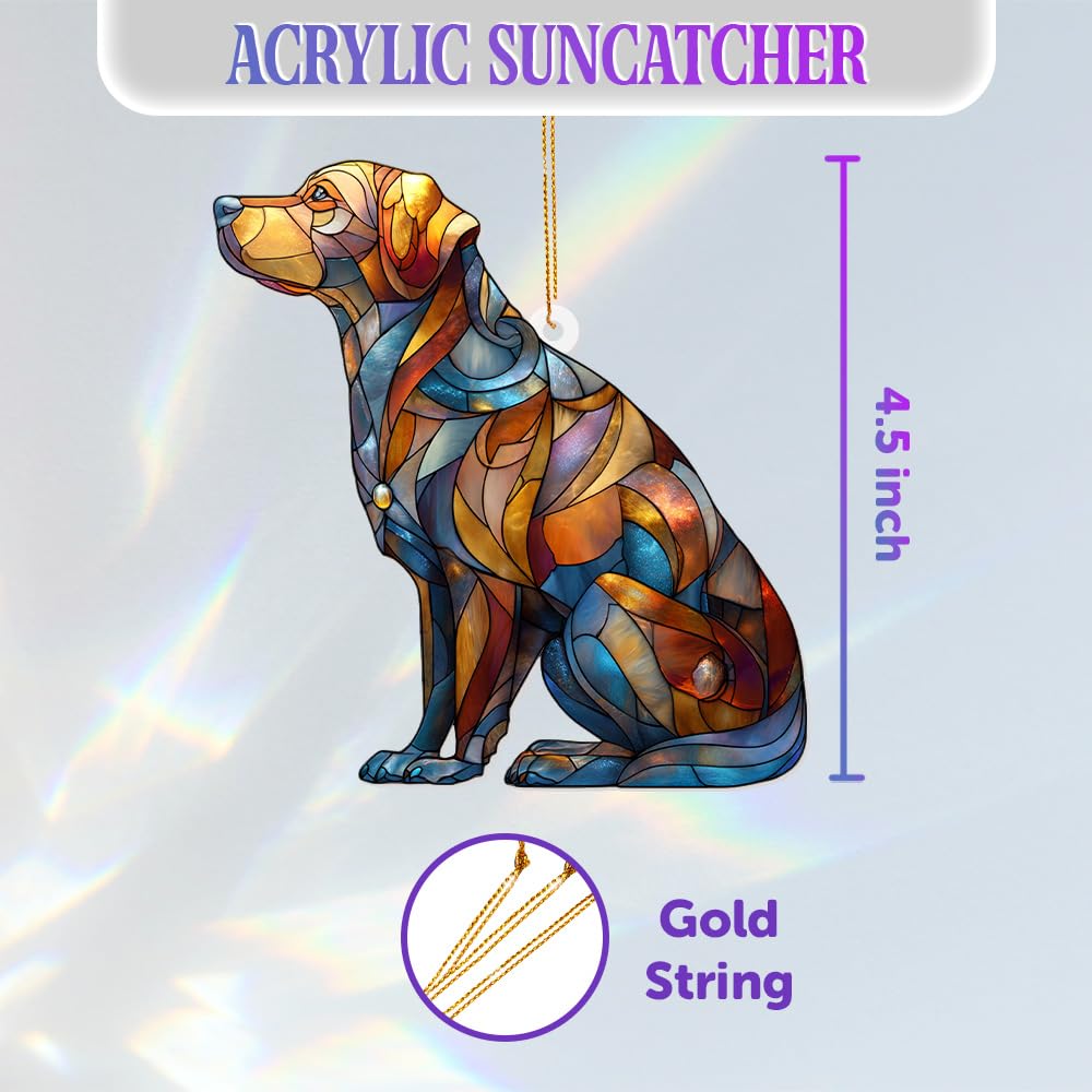 Acrylic Stained Glass Style Dog Ornament – Labrador Retriever Window Hanging Suncatcher, Pet Memorial Keepsake for Dog Lovers, Christmas Tree Decoration, Animal Decor Gift(Sun-07)