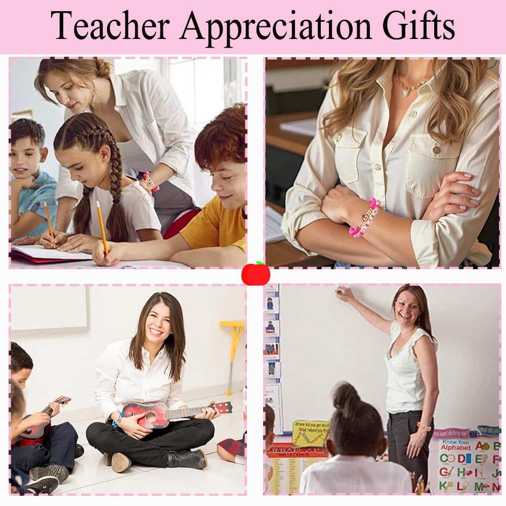 COLOYAN 18PCS Teacher Appreciation Gifts for Women Men, Teacher Gifts Wooden Beaded Bracelet elastic Clay Bracelet, Birthday Christmas Thanksgiving Thank You Gifts for Teachers