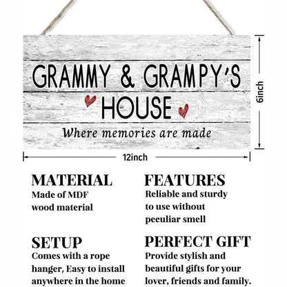 12x6 inch New Sign GRAMMY AND GRAMPY's House Sign, Where Memories Are Made, Distressed Style, Gift for Grandparents, Indoor Outdoor