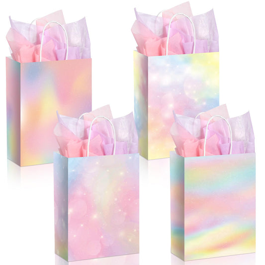 Maitys 24 Pcs Pastel Rainbow Goodie Bags with Tissue Paper, Spring Easter Party Favor Bags Rainbow Party Favor Bag Pastel Gift Bag for Kids Girls Spring Unicorn Birthday Wedding Baby Shower Decor