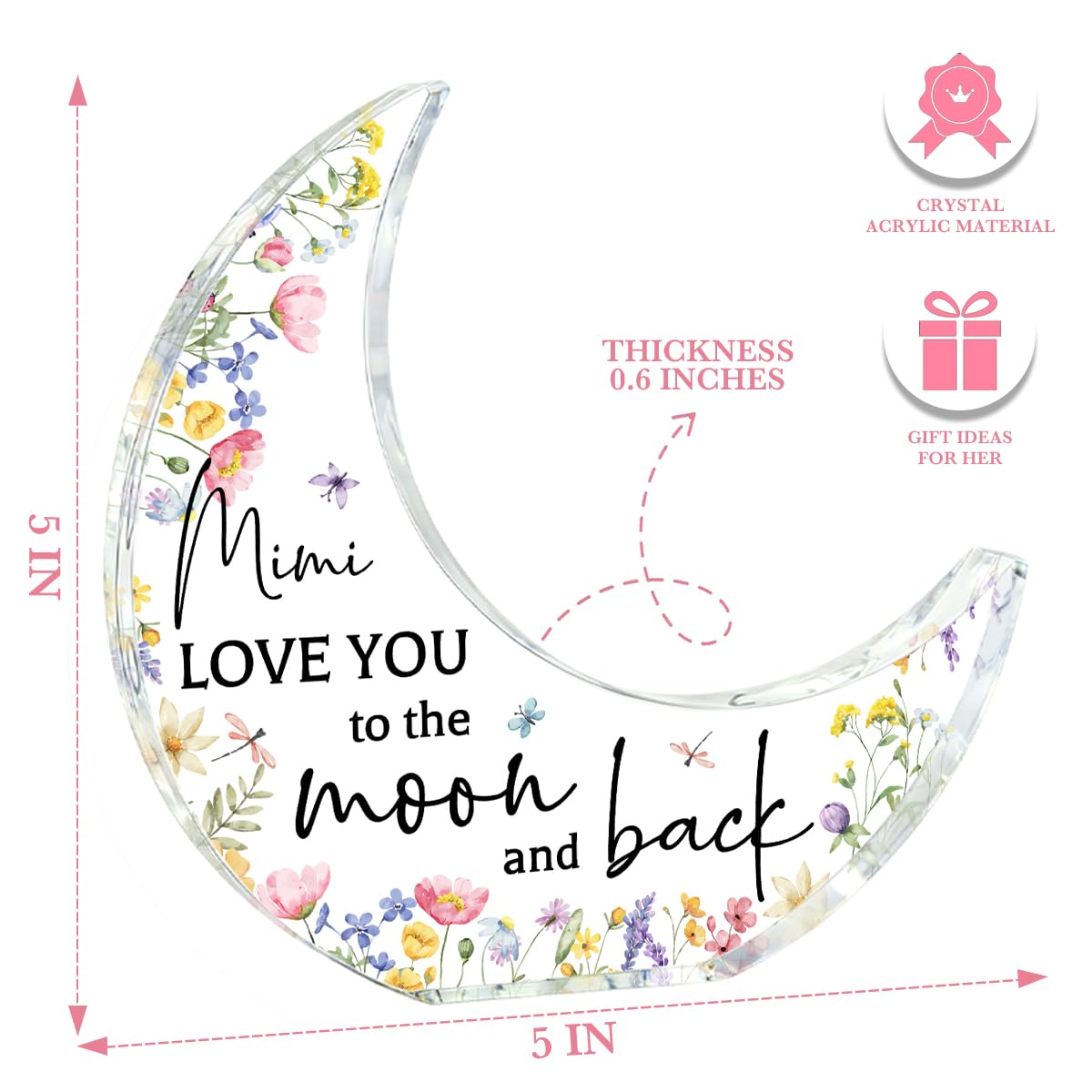 Gifts for Mimi Delicate Mimi Christmas Gifts from Grandkids Acrylic 5.0 x 5.0 Inches Christmas Thanksgiving Birthday Valentine's Day Gifts for Mimi, Gifts Ideas for Mimi