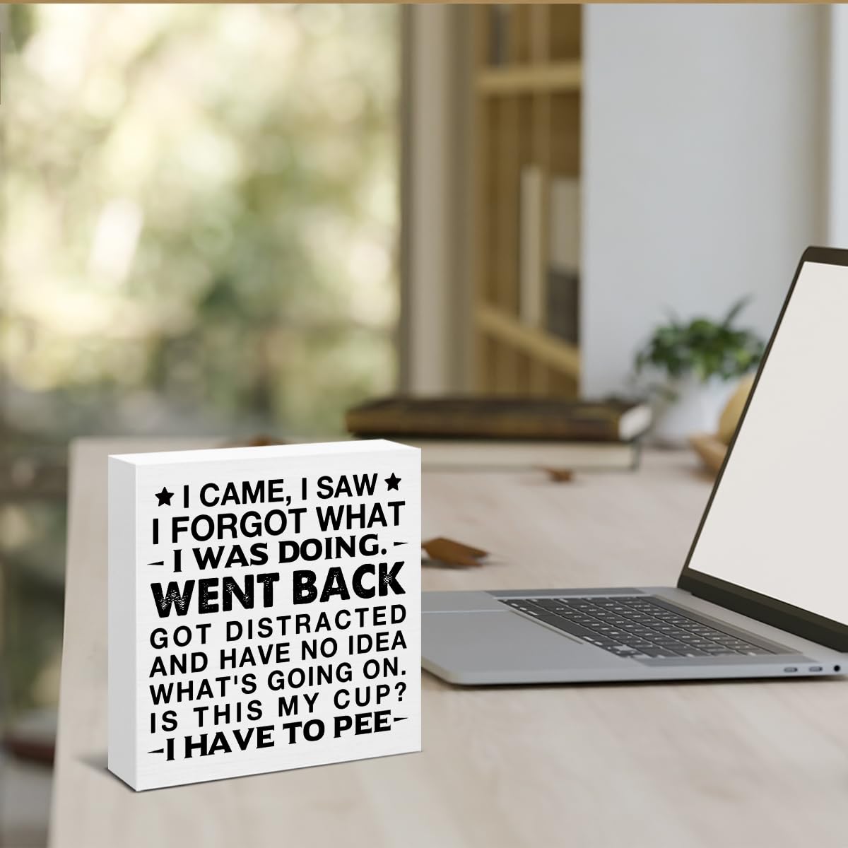 Funny ADHD Office Desk Decor Wooden Sign - Humorous Forgetful Block Box Sign Office Cubicle Decor Gag Gifts for Coworkers ADHD Friends
