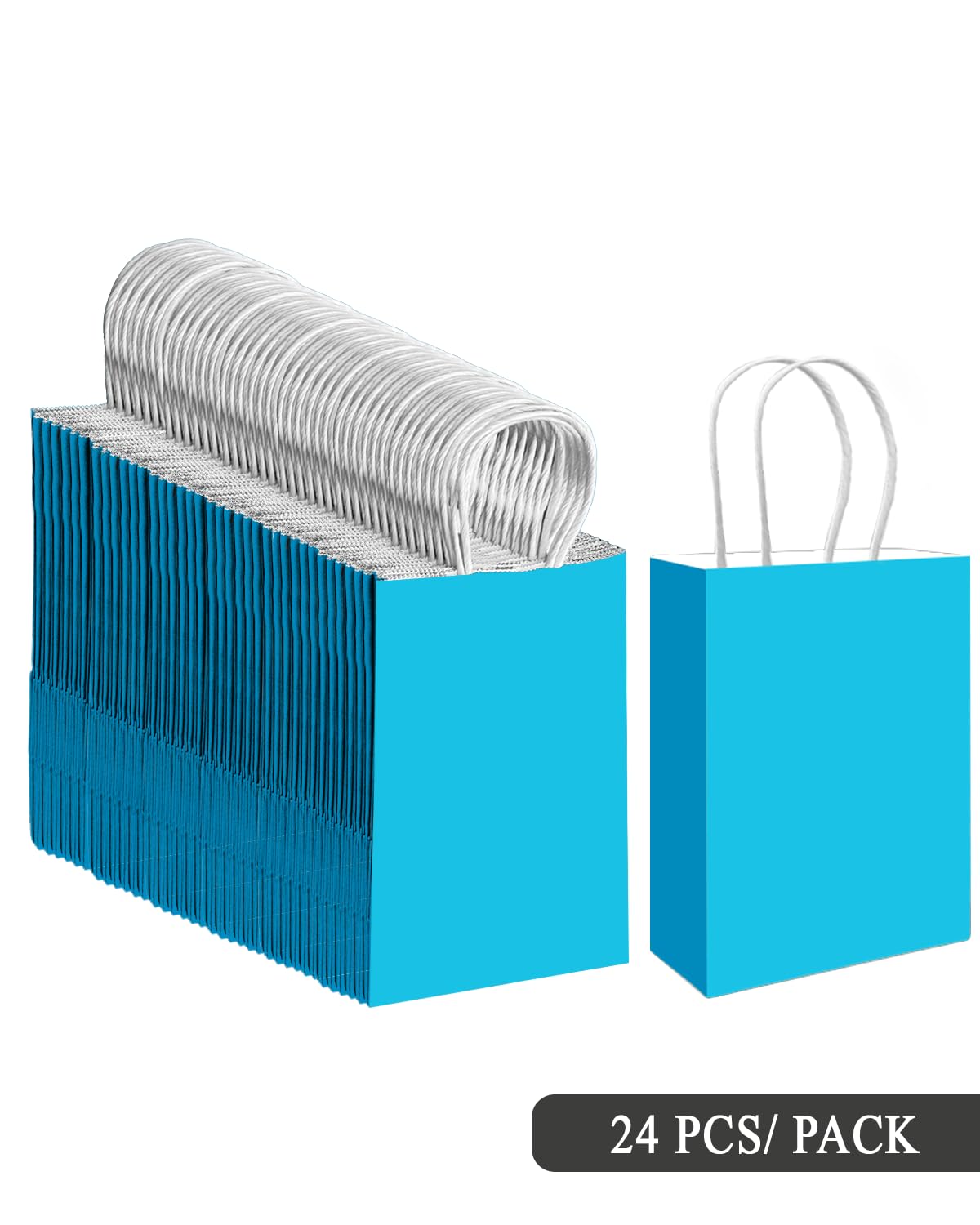 qiqee 24PCS Small Gift Bag with Handles Bulk 8.3"x6"x3" Gift Bags Lake Blue Bags Multiple Uses (Small Size)
