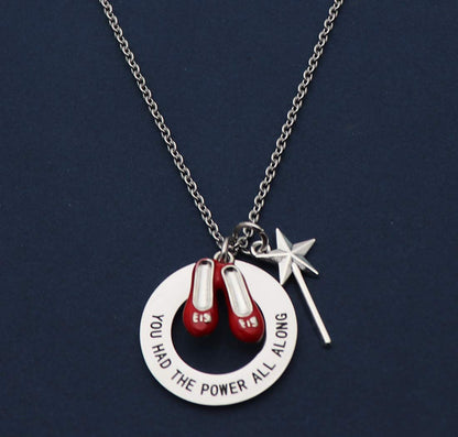 Beeshion Wizard of Oz Necklace Stainless Steel Charm with Ruby Red Slippers Pendant Necklace Inspirational Gift for Her