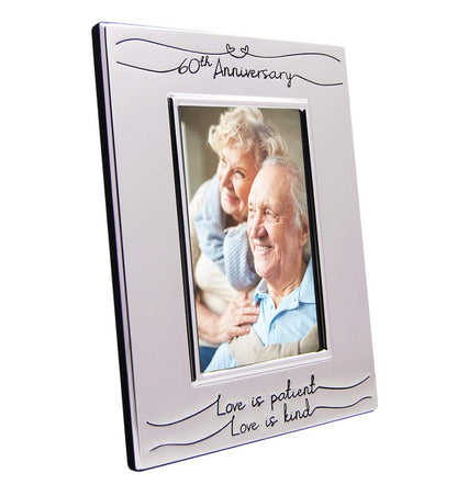 Haysom Interiors Beautiful Two Tone Silver Plated 60th Anniversary 4" x 6" Picture Frame with Black Velvet | Unique and Thoughtful Gift Idea by Happy Homewares