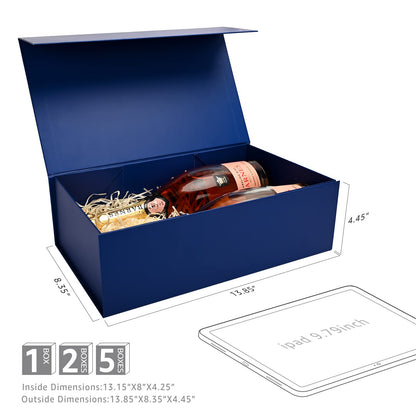 LIFELUM Navy Blue Birthday Gift Box for Men 13.8 x 8.3 x 4.4 inch, Groomsmen Proposal Gift Box for Presents with Lids Ribbon,Card,Shredded Paper Filler
