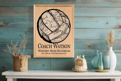 Volleyball Coach Gift Plaque SIGNABLE PERSONALIZED Recognition & Appreciation Award for Coaches - Team Signatures & Thank You Notes - Solid Wood - 8.5in x 11in x .75in (Volleyball Coach)