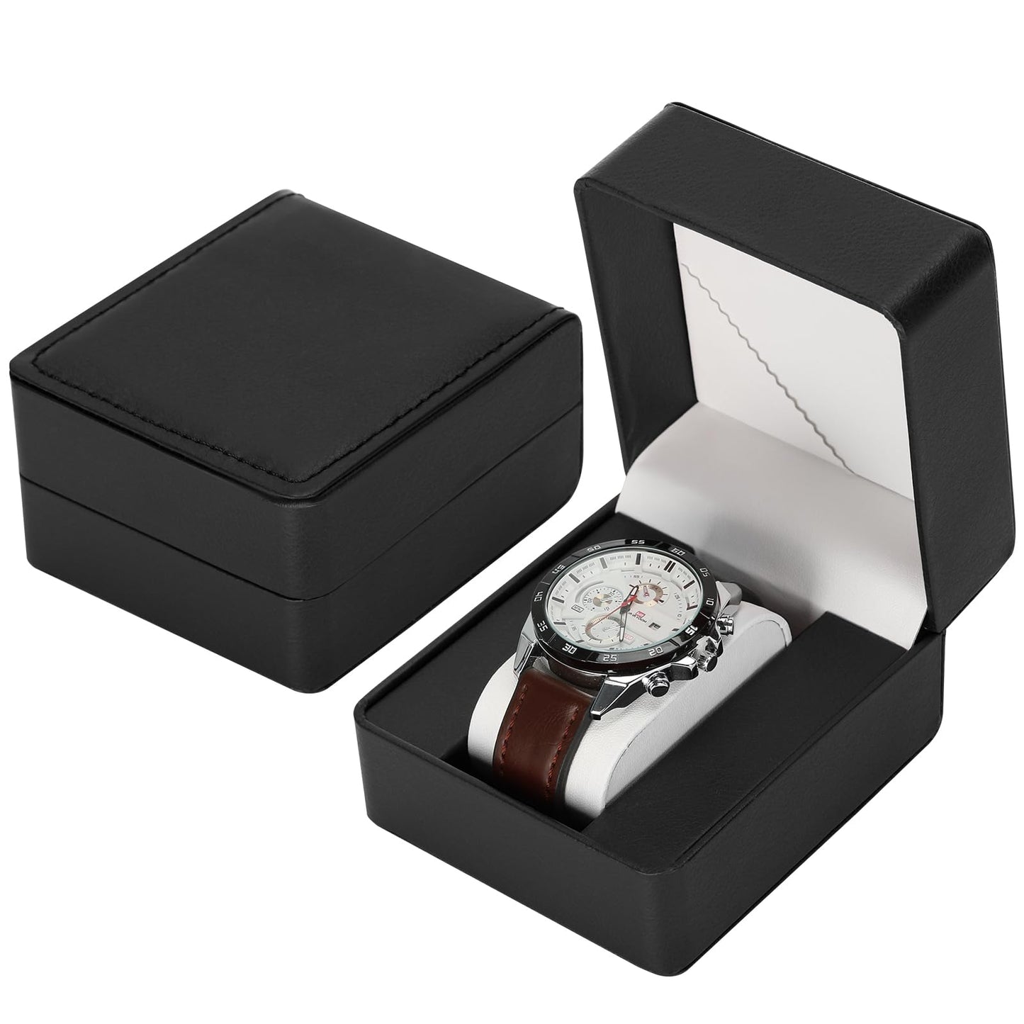 PU Leather Watch Gift Box, Premium Single Watch Holder Case for Women Men, Watch Storage Organizer Display Boxes with Cushion (Black)