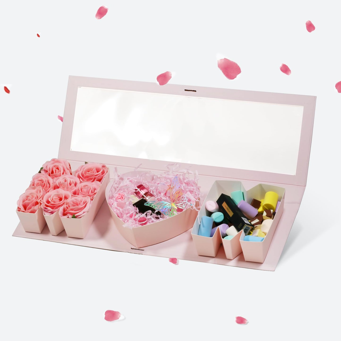 Geoto 17.3"x6"x2" Pink/Red/White Creative Mother's Day Gift Packaging Idea Fillable MOM Letter Shaped Gift Boxes(Pink with Window)