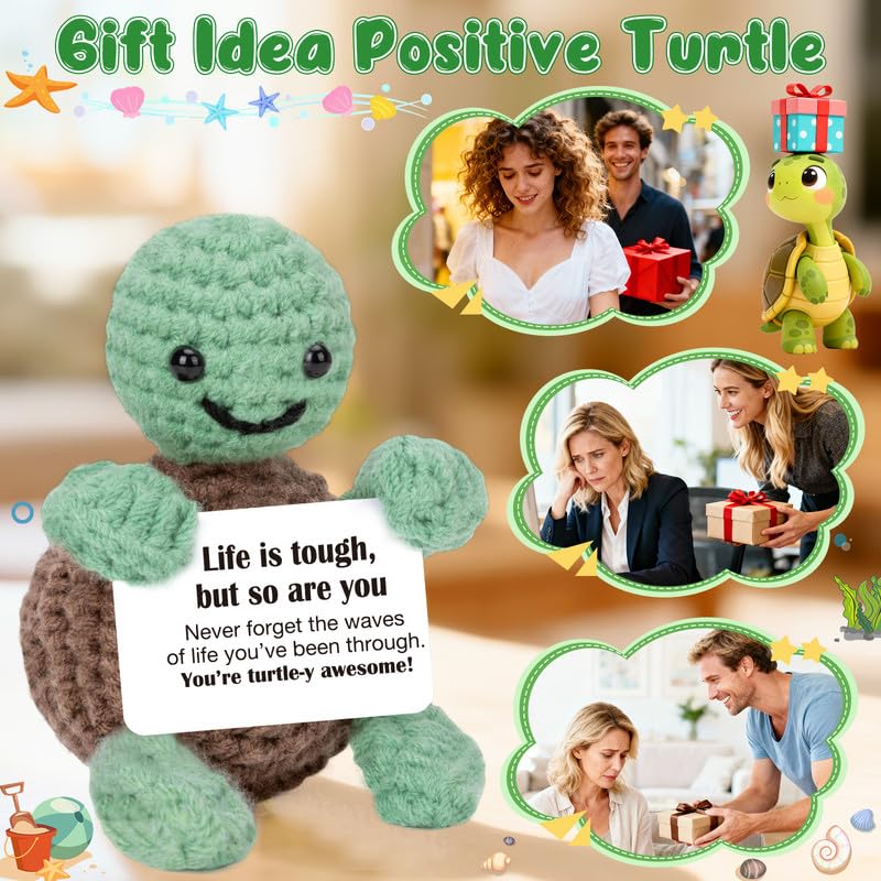 Xinezaa Stress Gifts for Women Men, Cute Crochet Turtle Emotional Birthday Support Gift for Anxiety Relief, Gifts for Tween Girls, Stuffers for Friends Teens Daughter Son, Office Gift for Women
