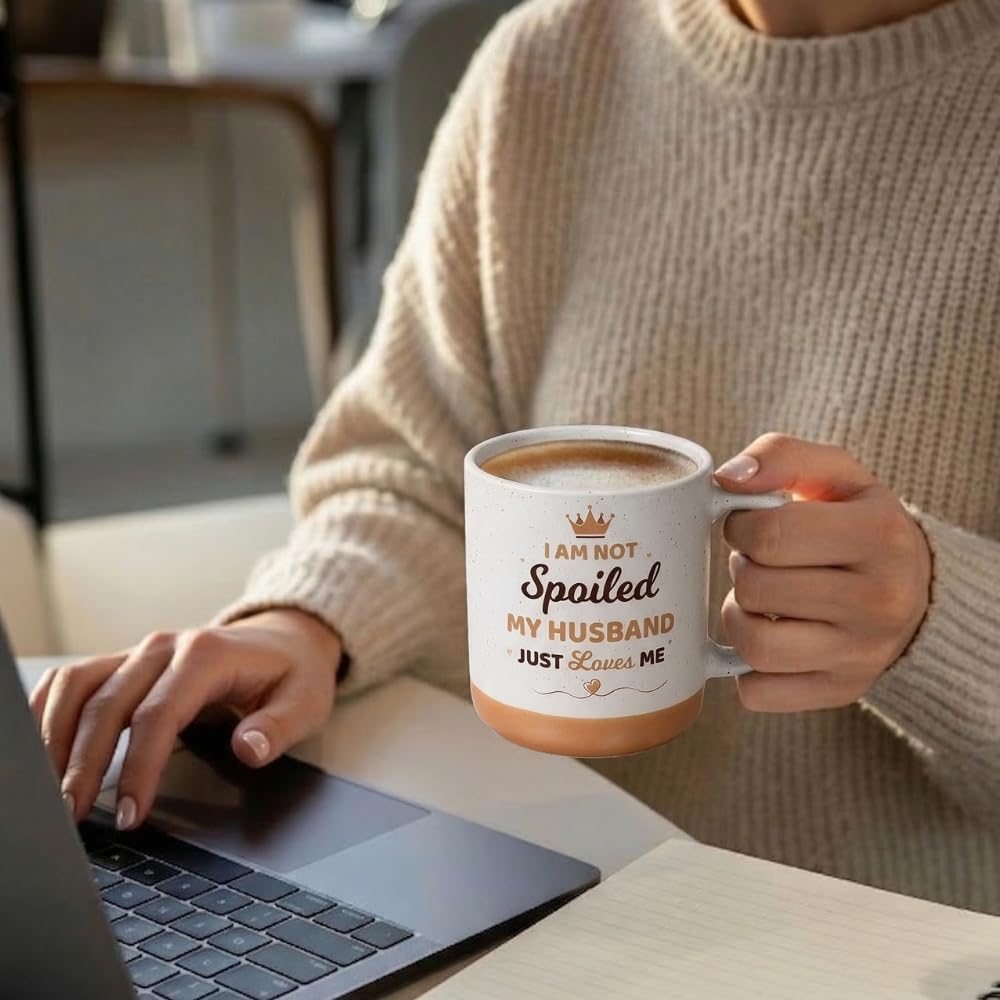 Mothers Day Gifts for Wife Mug, 11oz Stoneware Coffee Mug, Cute Wifey Coffee Mugs for Hot and Cold Drinks, Ceramic Mug for Spoiled Wife on Mother’s Day, Dishwasher and Microwave Safe