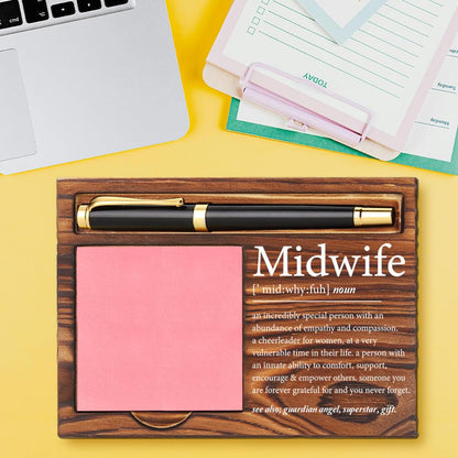 Midwife Appreciation Gifts for Women, Wooden Sticky Note Holder Desk Organizer, Thank You Gift for Midwives, Birthday Graduation Gift Idea for Certified Nurse Midwife, Rustic Office Decor YCB64