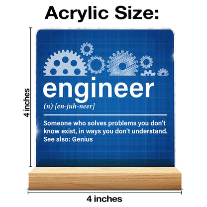Engineer Gifts for Women Men, Gifts for Engineers Mechanical Engineering, Engineer Definition Acrylic Plaque Sign with Wood Stand Home Office Decor