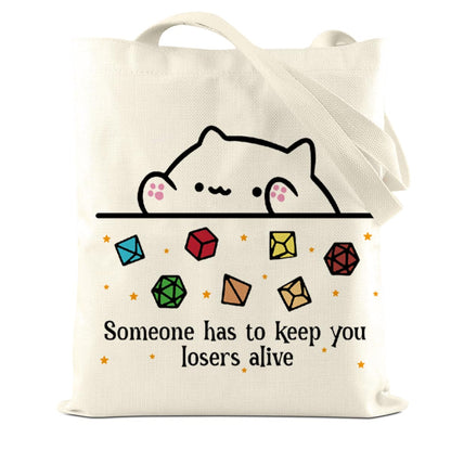 DnD Collection Tote Bag for Women, Cat Throwing Dice, Dungeon Master, Dragons Gamer Gift, Dungeons And Dragons Gifts for Women, Reusable Canvas Cute Shoulder Bag for Shopping, Grocery, Work, Book