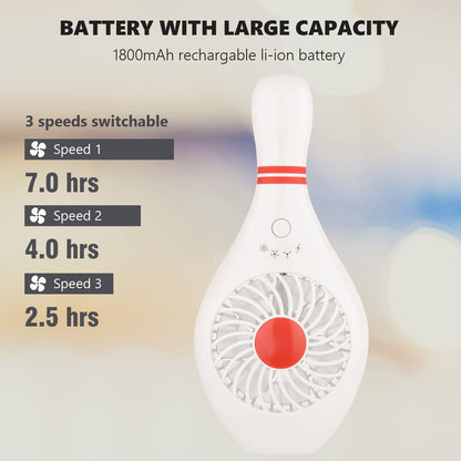 Handheld Portable Fan Bowling Pin Shaped Mini Small Personal USB Rechargeable Fan with 3 Speed Settings for Home Office Sports Travel Bodybuilding Makeup Skincare Festival Holiday Gift