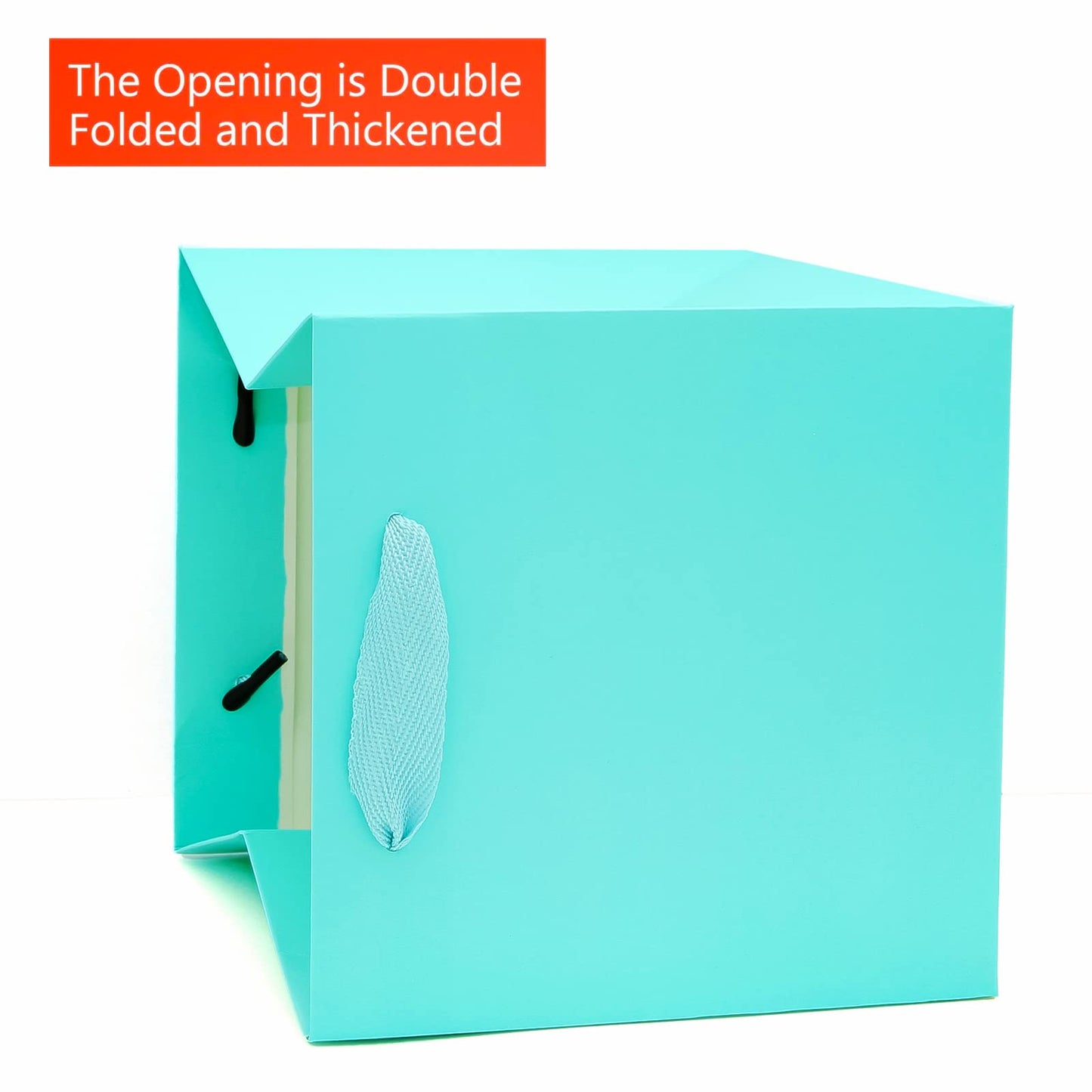 Teal Blue Paper Gift Bag 10 in Large Gift Box Square Bottom Kraft Paper Bags with Handles for Wedding Baby Shower Birthday Party (Teal Blue, 10 x 10 x 10 in, 10 CT)