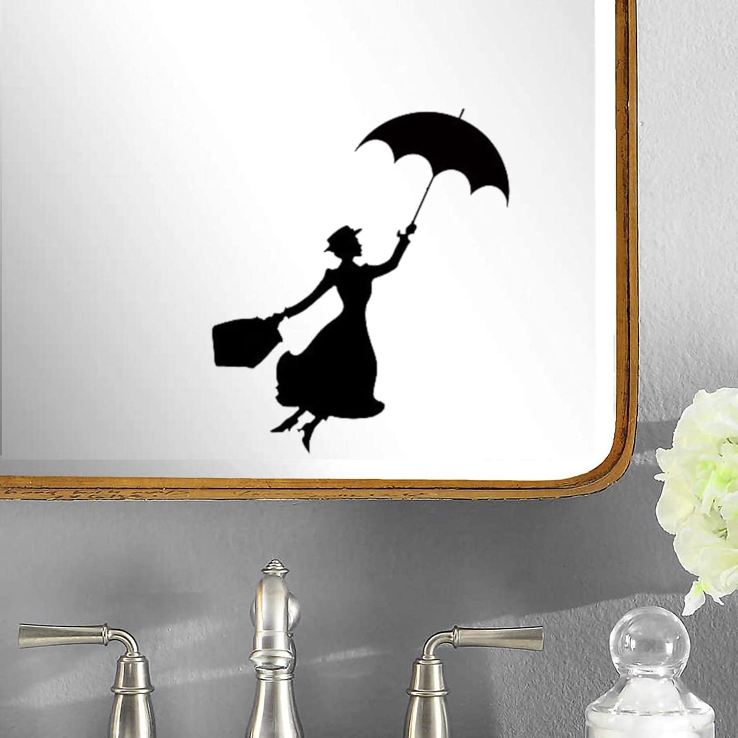 Pack of 6 Flying Nanny Silhouette Waterproof Decal - Use On, Car Bumper Sticker, Light Switch Laptops, Water Bottles, Scrapbooking (Small, Black)