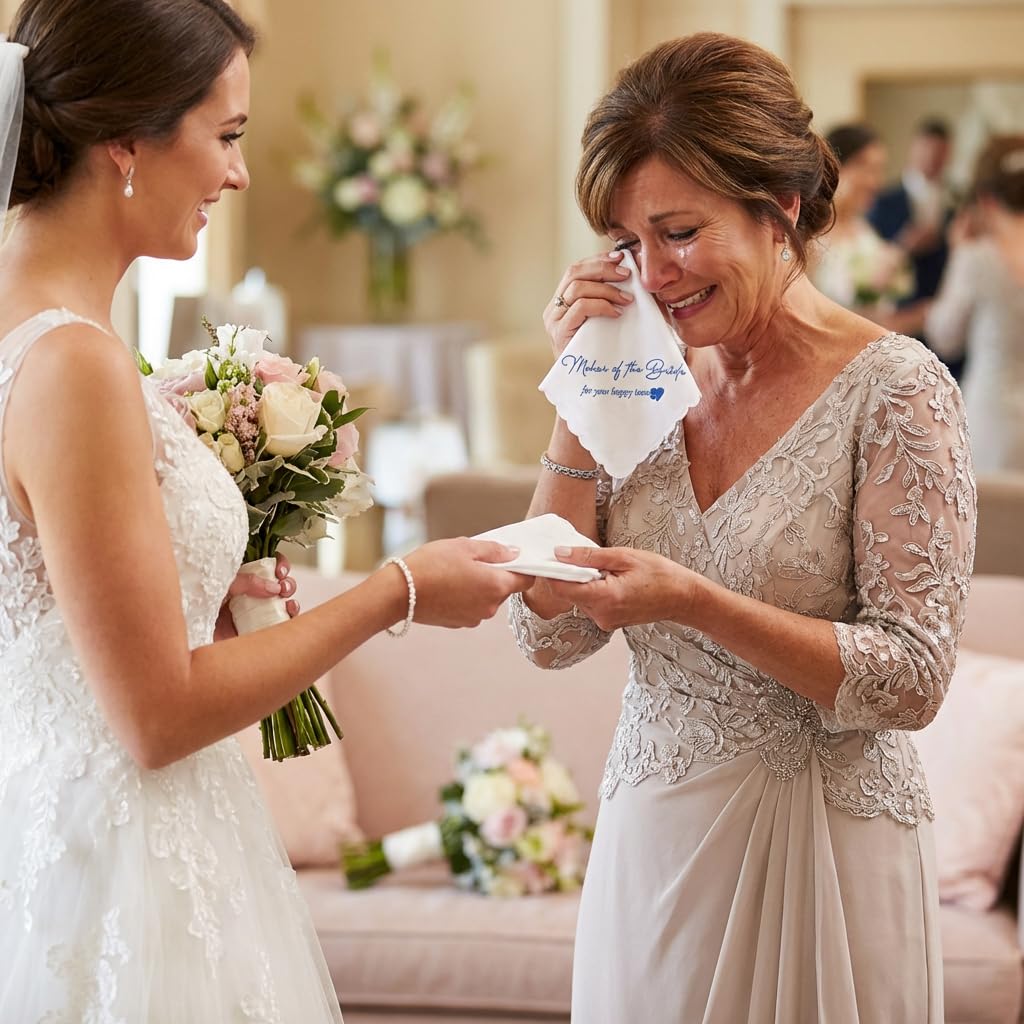 Mother of the Bride Handkerchiefs Happy Tear Wedding Handkerchiefs Something Blue Gifts On Wedding Day Keepsake Hankies