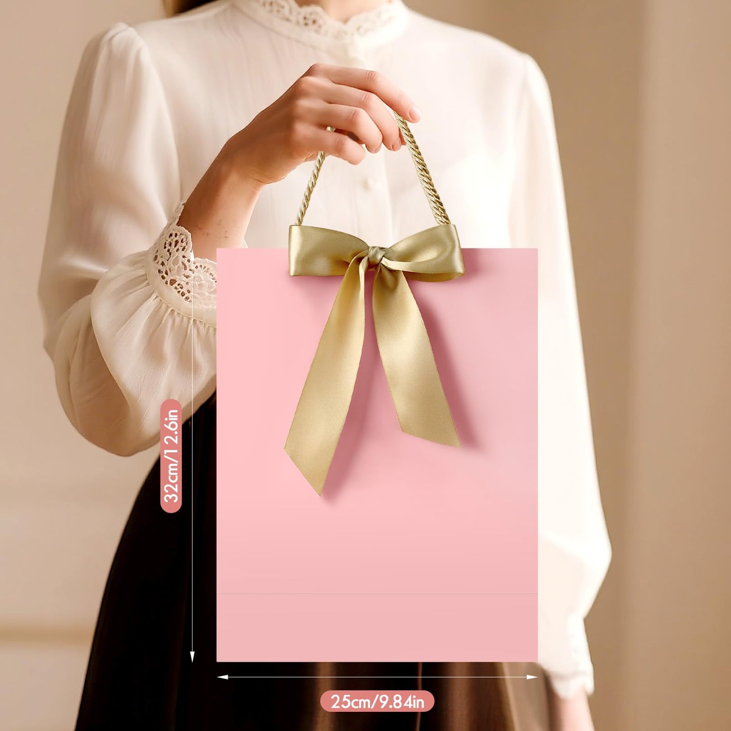 YoungTree Pink Gift Bags with Handles, 13" Medium Gift Bag with 2 Tissue Paper and 1 Card, Present Bag for Graduation Wedding Baby Shower Bridal Shower Birthday Party Supplies