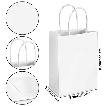 Hxezoc 12 Pieces White Gift Bags with Handle, Paper Treat Candy Bag Retail Kraft Shopping Bags for Valentines, Baby Showers Birthday Party Decoration Supplies