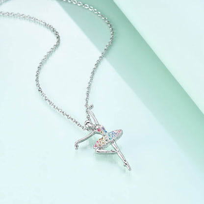 Girls Necklace Ballerina Ballet Recital Gifts for Women,Rainbow Dancer Dance Pendant Jewelry for Sister Mom Friends