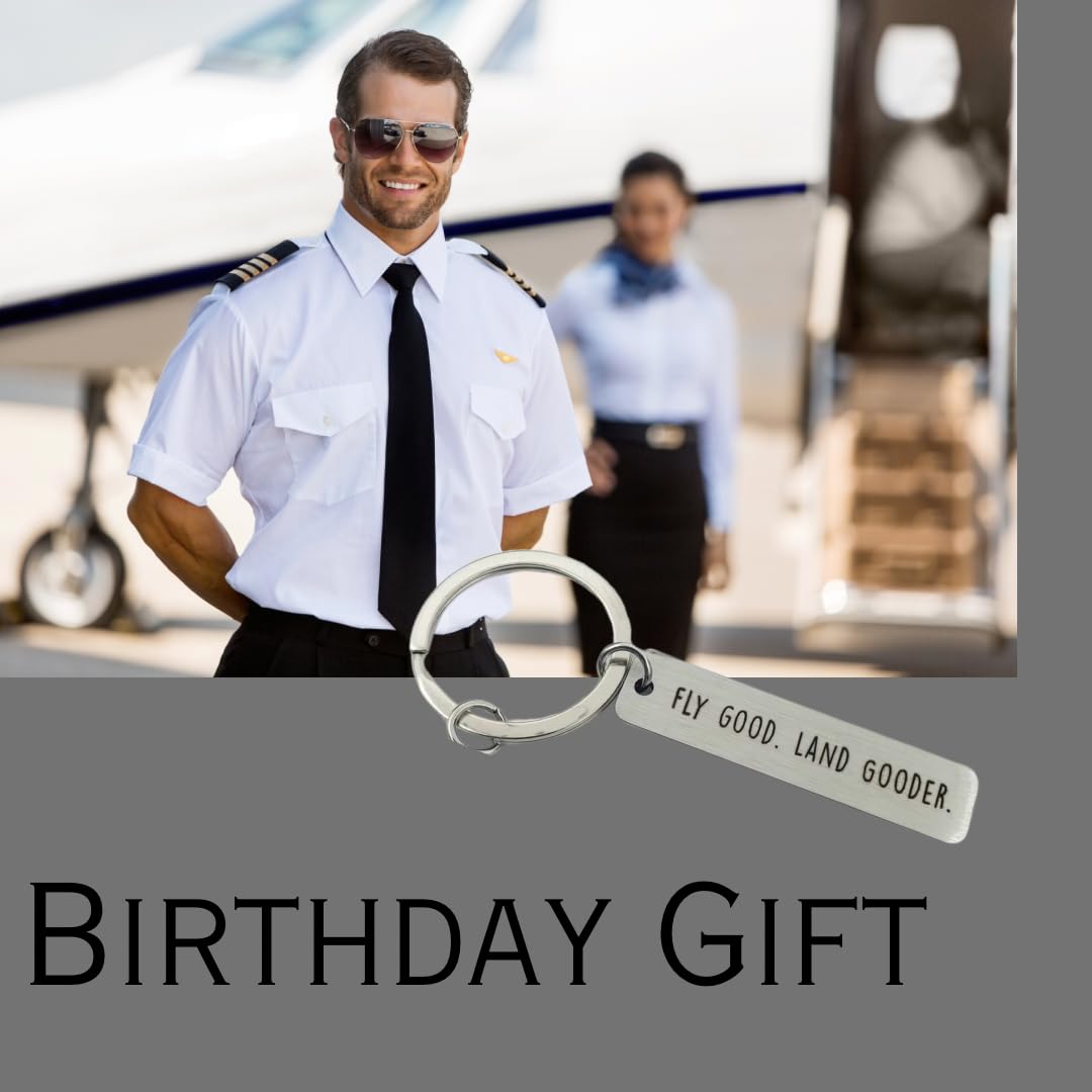Pilot Keychain, Airplane Keychain, Fly Good Land Gooder, Gift for Pilot Stocking Stuffers, Pilots Gifts Aviation Men, Flight Attendant Essentials Women, Future Pilots Gifts for Men Wings