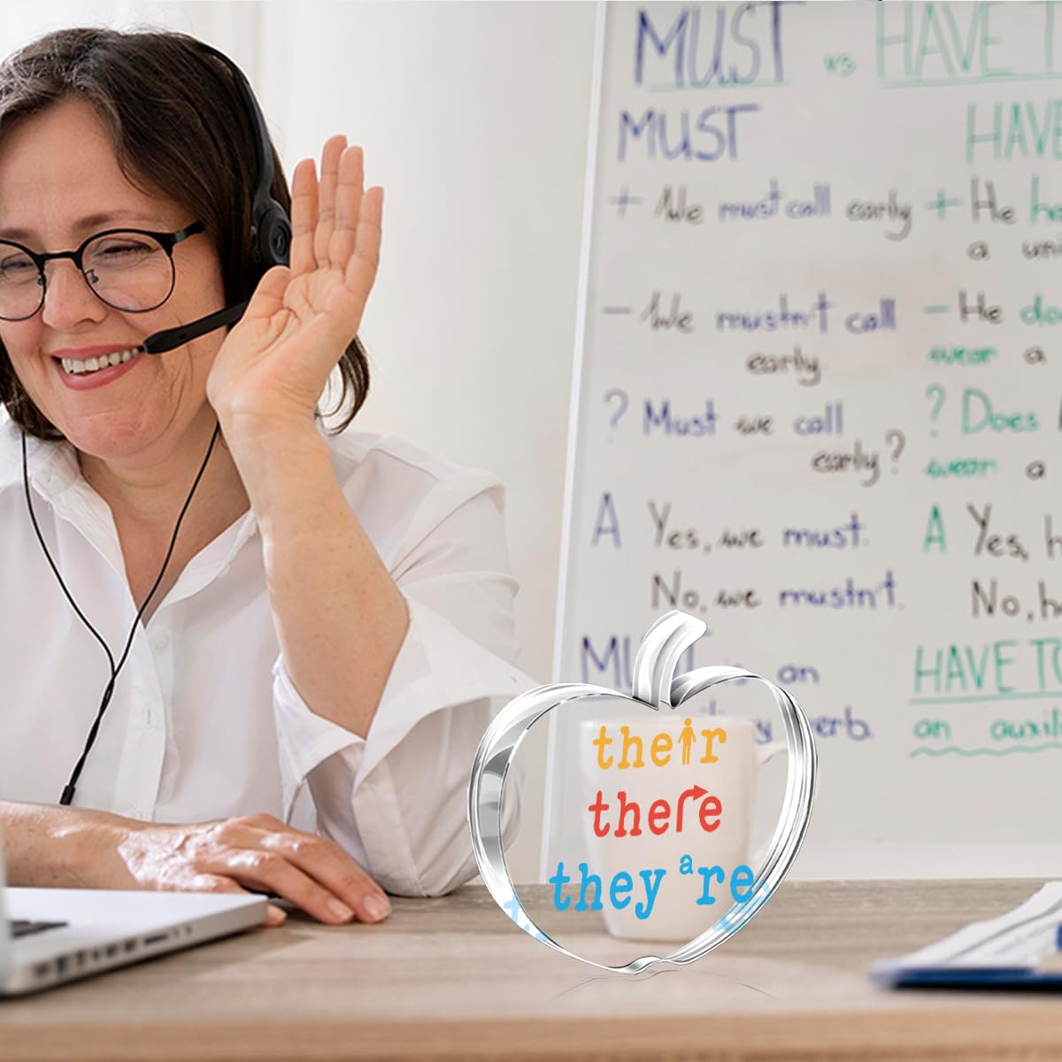 Teacher Appreciation Gifts for Women Men Thank You Reading English Grammar Teachers Graduation Retirement End of Year Office Home Desk Decor Apple Acrylic Sign