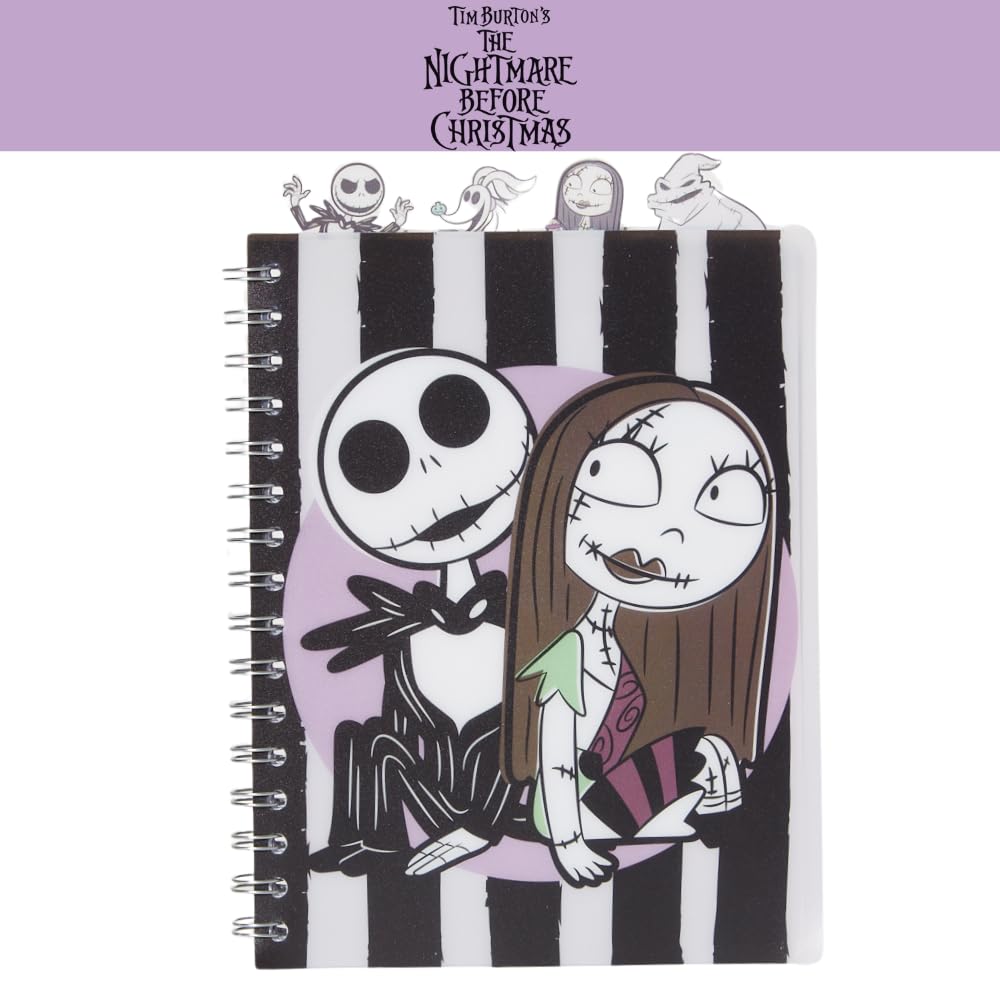 Nightmare Before Christmas Tab Journal Notebook, Spiral Bound, 96 Lined Pages, 8 x 7 inches, Black/White