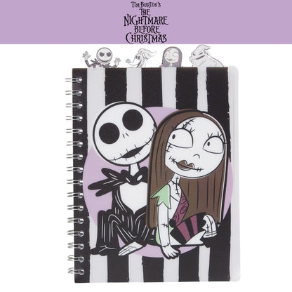 Nightmare Before Christmas Tab Journal Notebook, Spiral Bound, 96 Lined Pages, 8 x 7 inches, Black/White