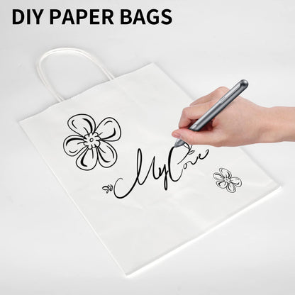 Toovip 100 Pack 8x4.75x10 Inch Medium White Kraft Paper Bags with Handles Bulk, Gift Wrap Bags for Favors Grocery Retail Party Birthday Shopping Business Goody Craft Merchandise Take Out Sacks