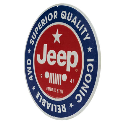 Jeep Round Embossed Metal Sign - Vintage Jeep Sign for Garage or Man Cave