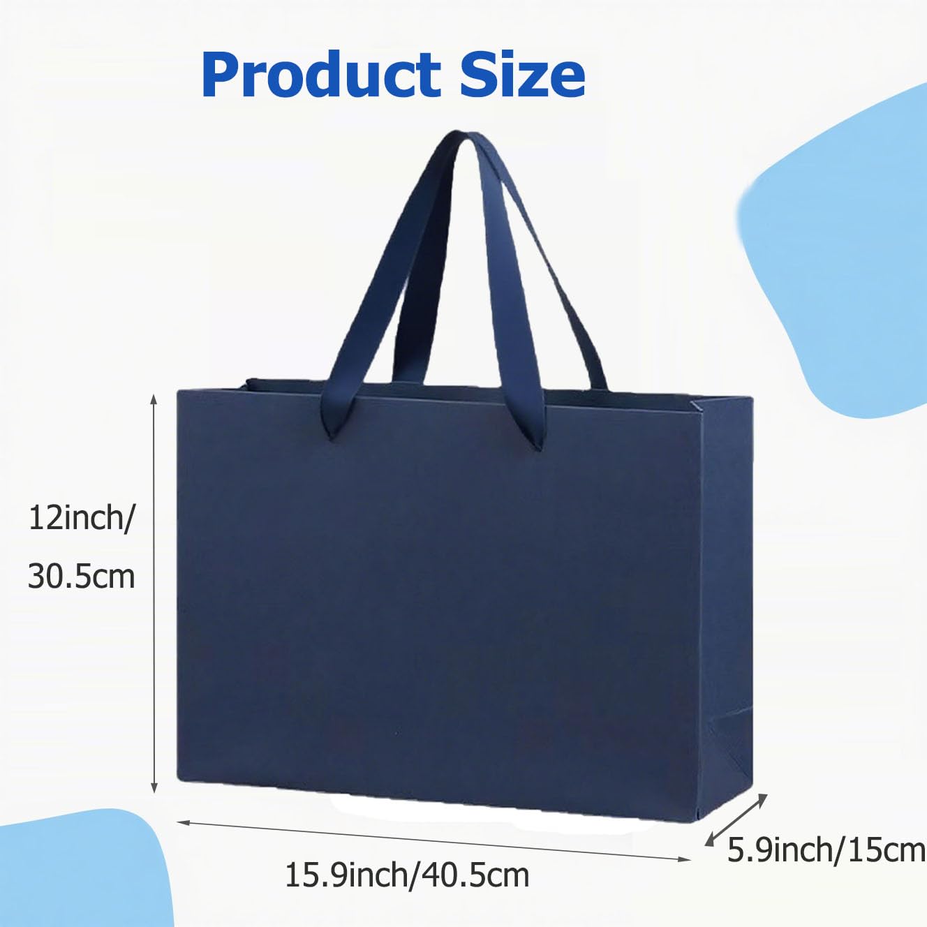 MULIANBOX Navy Blue Gift Bag 6 Pack, 15.9×5.9×12inch Extra Large Gift Wrap Bags with Ribbon Handles, Reusable Heavy Duty Kraft Paper Bags Bulk for Shopping, Wedding, Party, Gift, Retail