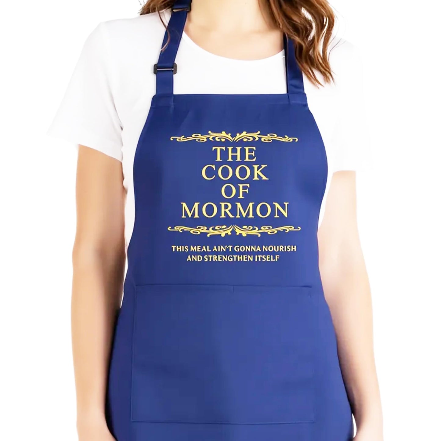 Cook of Mormon LDS Apron – Waterproof, Adjustable Neck Strap, Large Pocket, Funny Kitchen Apron for BBQ or Home Use