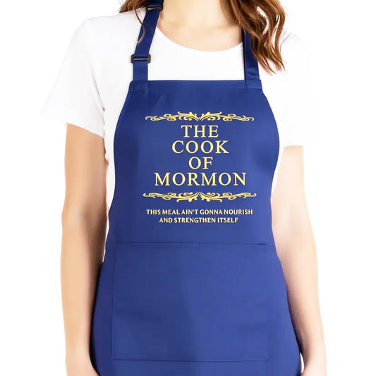 Cook of Mormon LDS Apron – Waterproof, Adjustable Neck Strap, Large Pocket, Funny Kitchen Apron for BBQ or Home Use