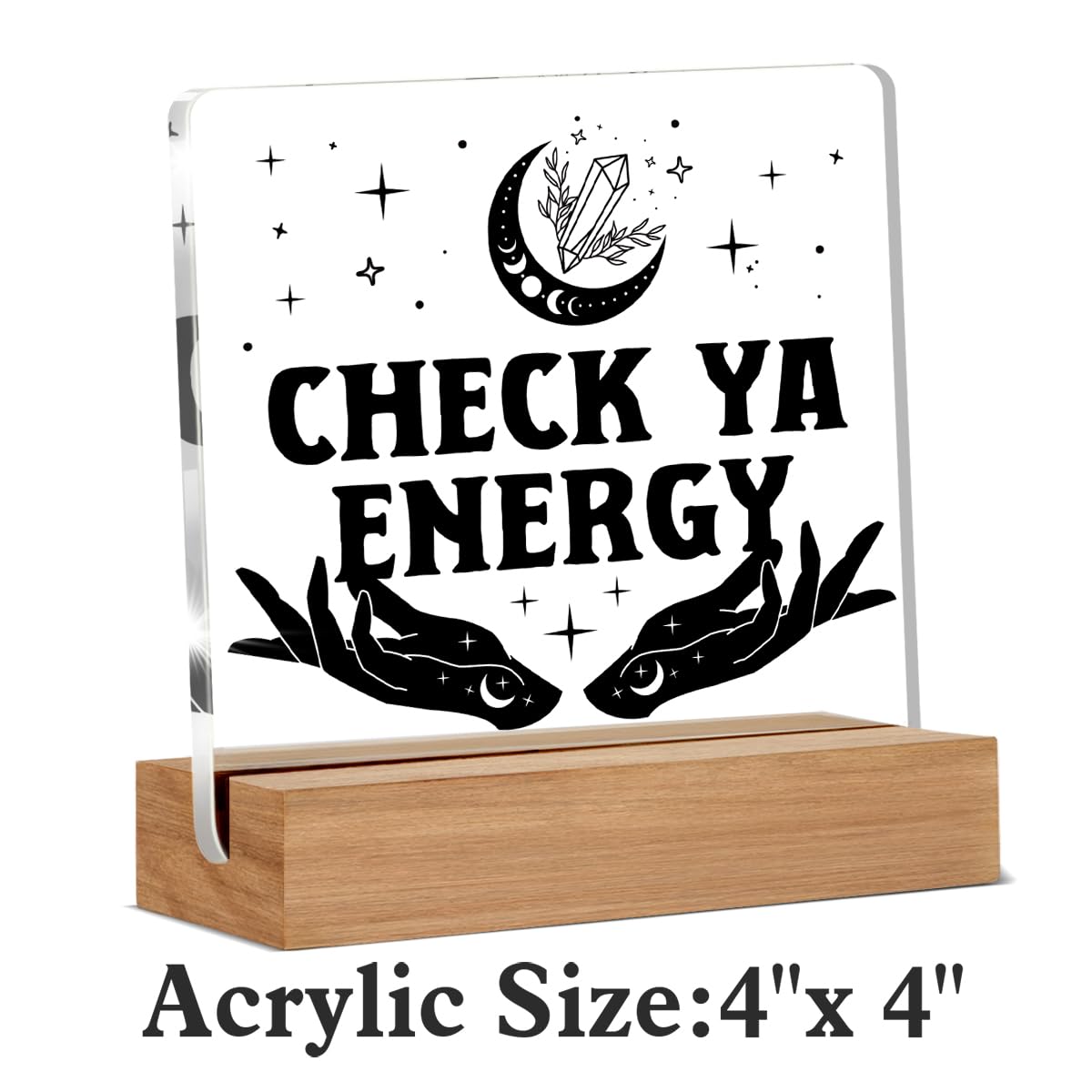 Witchy Gifts for Women Men, Spiritual Witch Gifts, Check Ya Energy Witchy Desk Decor Acrylic Plaque for Home Office Room