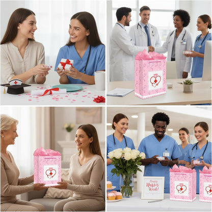 D4DREAM Nurse Graduation Gift Bag - 13" Large Pink Nurse Gift Bag with Tissue Paper for Women Doctor Nursing School Grads Medical School Graduates Perfect for Nurse Week Celebrations