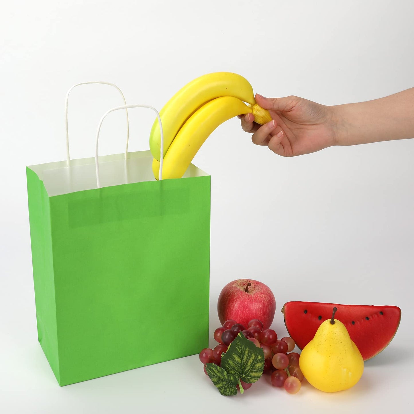 Toovip 50 Pack 8x4.75x10 Inch Medium Grass Green Kraft Paper Bags with Handles Bulk, Gift Bags for Birthday Party Favors Retail Grocery Shopping Business Goody Craft Merchandise Take Out Sacks