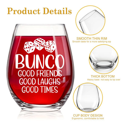 Bunco Good Friends Good Laughs Good Times Wine Glass, Bunco Game Night Party Wine Glass Gifts for Friends Board Game Lover, Bachelor Party Bridal Shower Gifts for Her Sisters BFF Friends