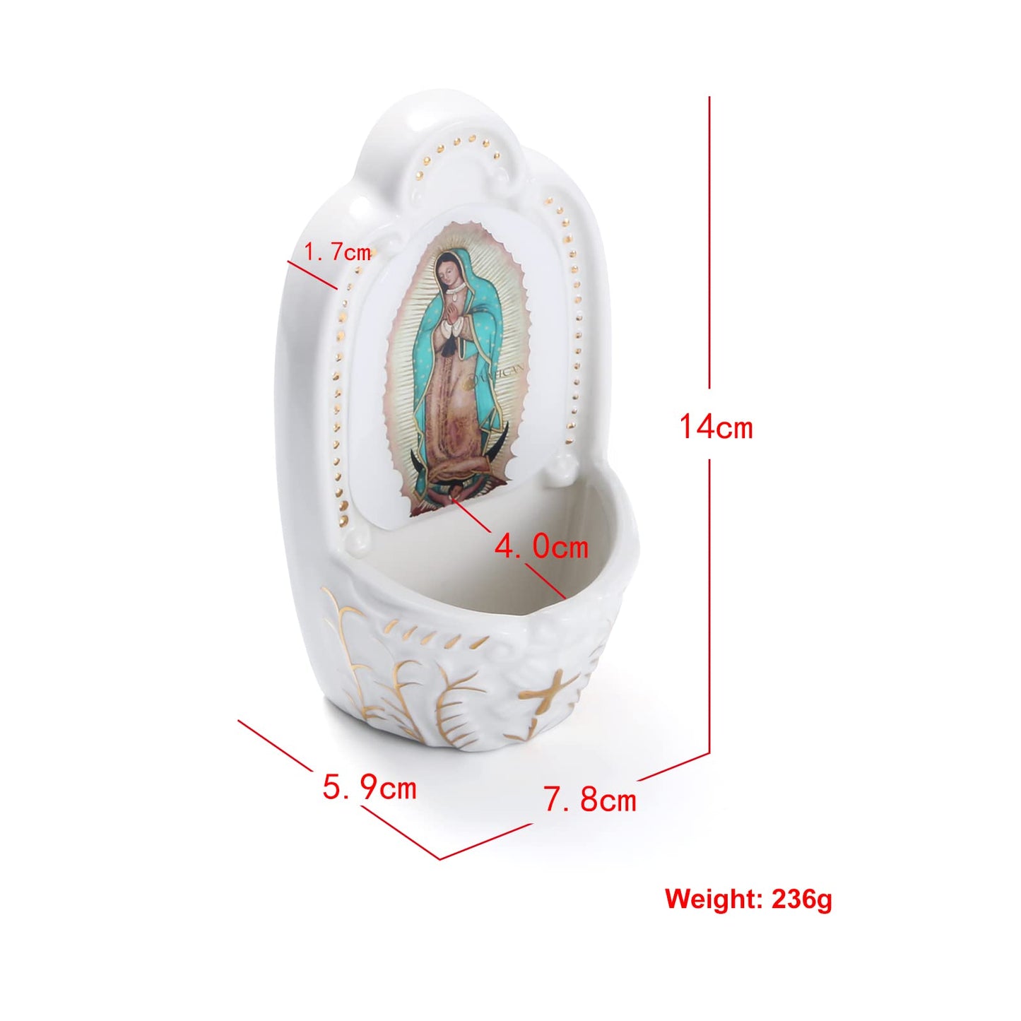 KOMI Porcelain Catholic Holy Water Font Our Lady of Guadalupe Holy Water Font for Entrance of Home Church Wall Hanging Decor Gift for First Communion Confirmation Housewarming Catholic