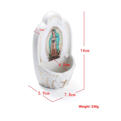 KOMI Porcelain Catholic Holy Water Font Our Lady of Guadalupe Holy Water Font for Entrance of Home Church Wall Hanging Decor Gift for First Communion Confirmation Housewarming Catholic