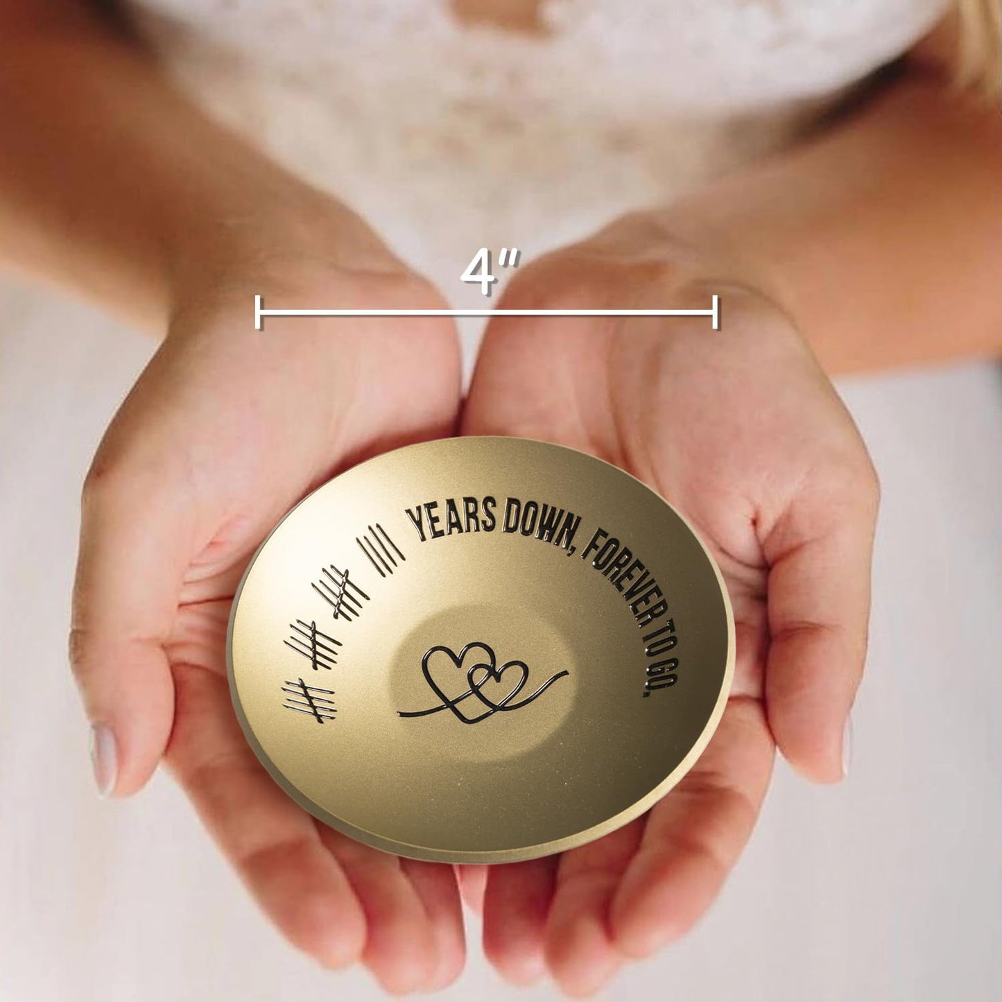 ROINS 19 Year Anniversary Bronze Gifts For Her Him, 19th Wedding Anniversary For Wife Husband, 4" Metal Ring Holder Dish Jewelry Tray - Unique Decoration Ideas Bronze Gift For Parents Men Women