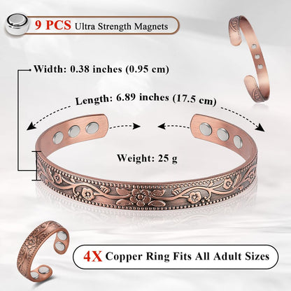 Vicmag Copper Magnetic Bracelet for Women Ultra Strength Magnetic Bracelets 99.9% Pure Copper Strong Magnets Gift Adjustable