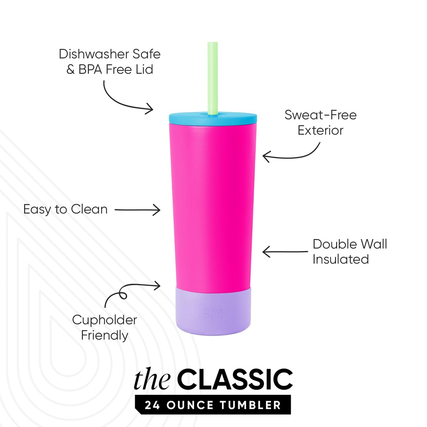Simple Modern Classic Tumbler with Lid, Straw, & Boot | Insulated Iced Coffee Cup Reusable Stainless Steel Water Bottle Travel Mug | Gifts for Women Men Her Him | 24oz | 80s Mix