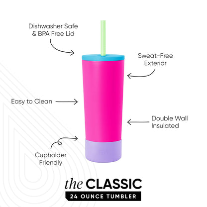 Simple Modern Classic Tumbler with Lid, Straw, & Boot | Insulated Iced Coffee Cup Reusable Stainless Steel Water Bottle Travel Mug | Gifts for Women Men Her Him | 24oz | 80s Mix
