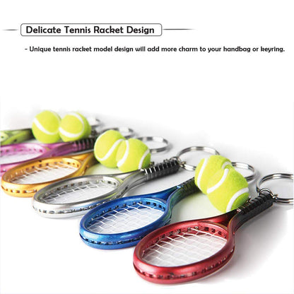 AUHOKY 18/6Pcs Mini Tennis Racket Keychain Key Ring, Fashionable Alloy Tennis Ball Split Ring for Sport Lovers Team(6 Colors)