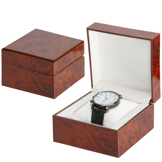 Wooden Single Watch Gift Box with Pillow, Wood Wristwatch Wrist Watch Case Storage Box for Christmas, Birthdays, Anniversary (Wood Color A)