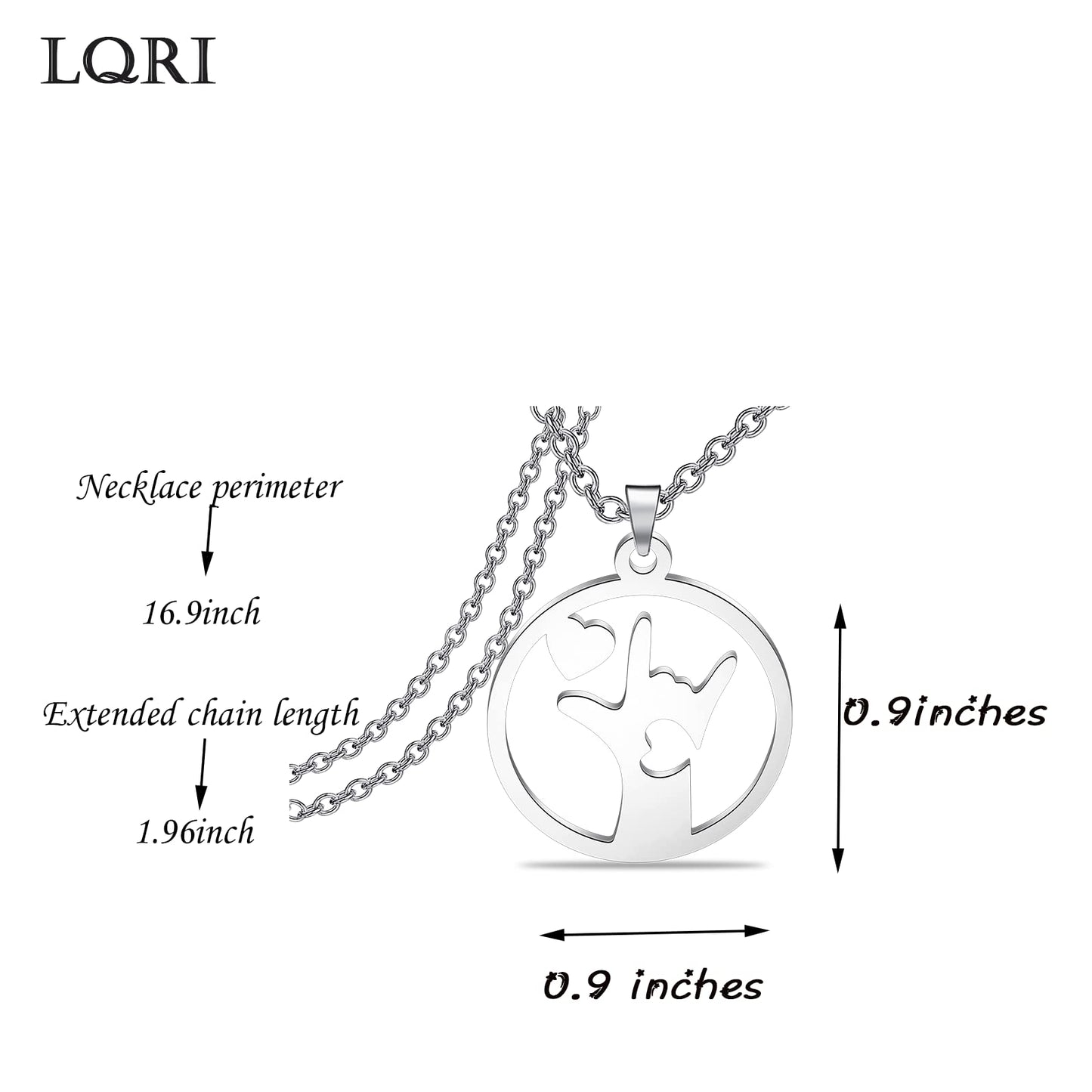LQRI ASL American Sign Language Jewelry I Love You Hand Sign Language Round Necklace ASL Jewelry Interpreter Teacher gift