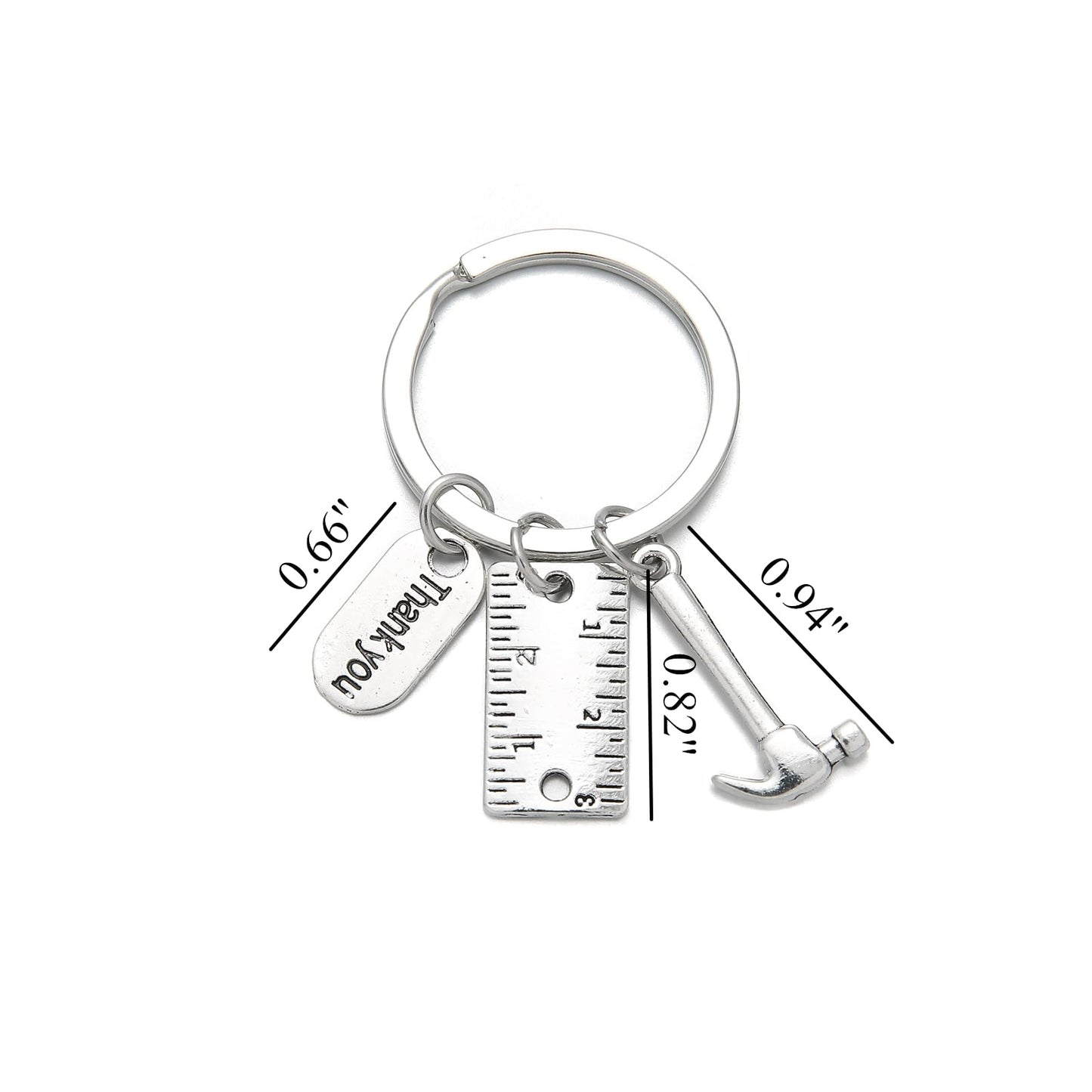 PHAETON 20PCS Toolbox Pendant Keychain Hammer & Ruler Charm Keychain with Thank You Tag for Dad, Father’s Day Birthday Gifts Builders, Construction Team, Handyman Appreciation Keyring