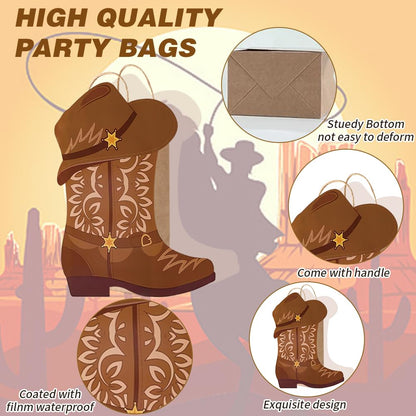 16 Pcs DIY Cowboy Boots Paper Bags Cowboy Hat Kraft Bags Western Theme Party Decorations Favors Wild West Gift Bag with Handles Rodeo Boot Hat Goodie Bag for Cowboy Birthday Bachelorette Party Supplies