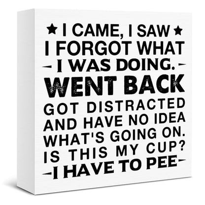 Funny ADHD Office Desk Decor Wooden Sign - Humorous Forgetful Block Box Sign Office Cubicle Decor Gag Gifts for Coworkers ADHD Friends
